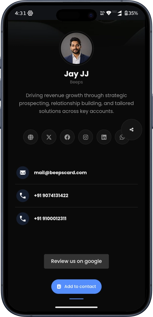 beeps card user profile sample